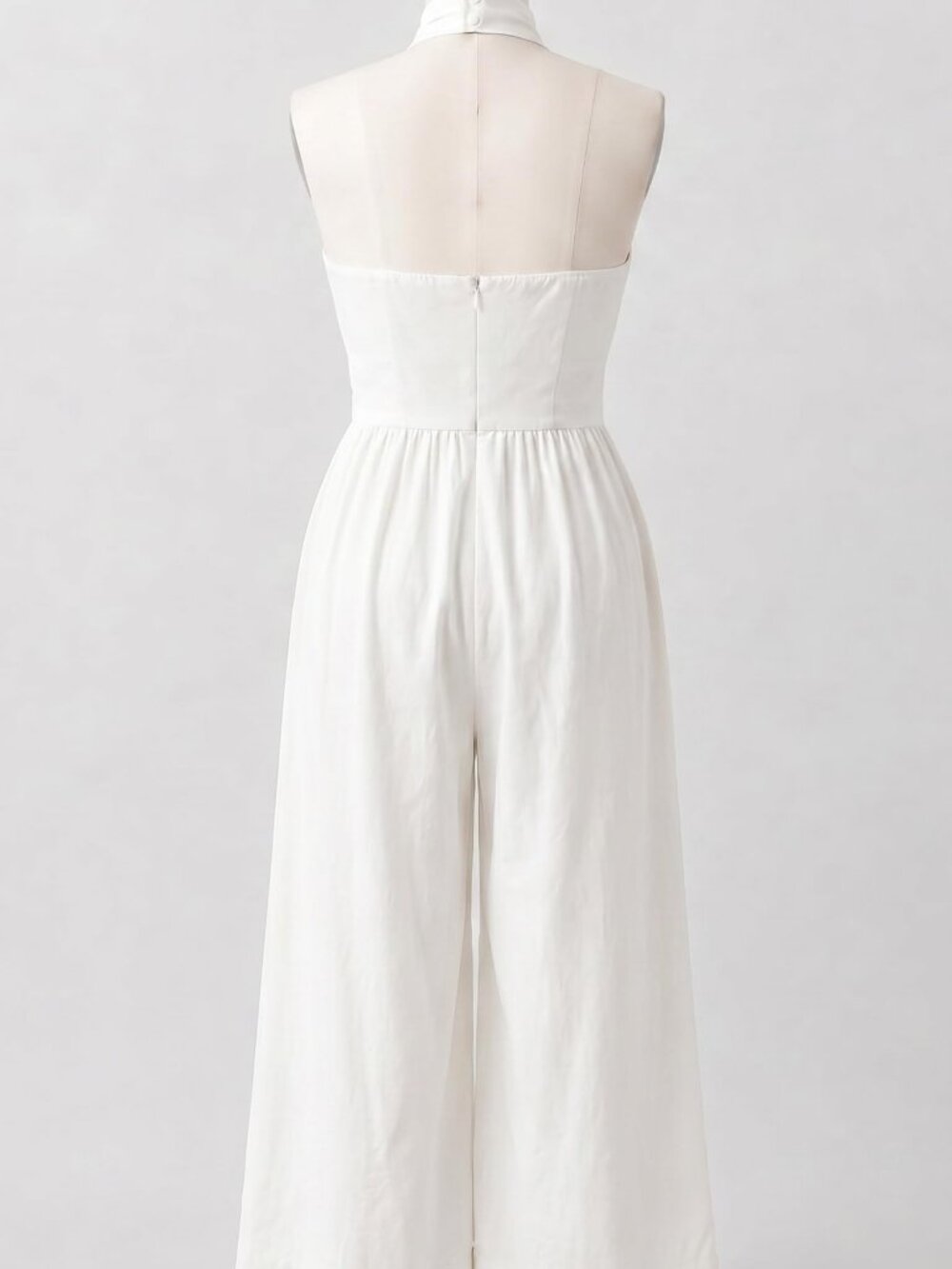 Womens Halter Jumpsuit Backless Wide Leg Pants with Tie Waist White - Picture 5 of 5